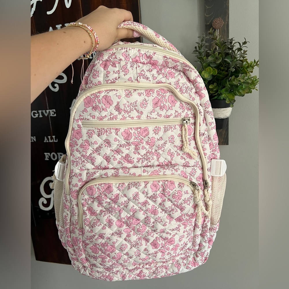 Floral pink and white backpack set coquette